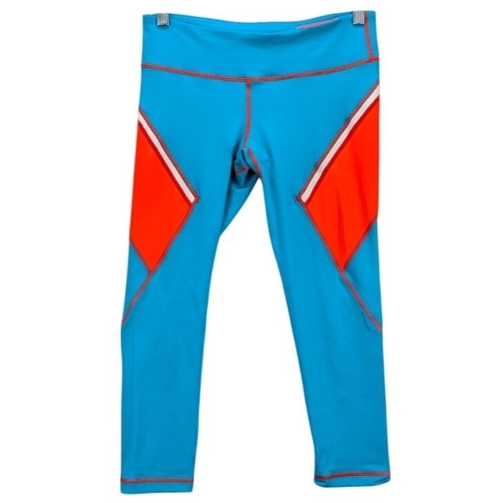 VimMia Women's Legging Two Tone Blue Red Capri Pull On Lined Yoga Active READ
